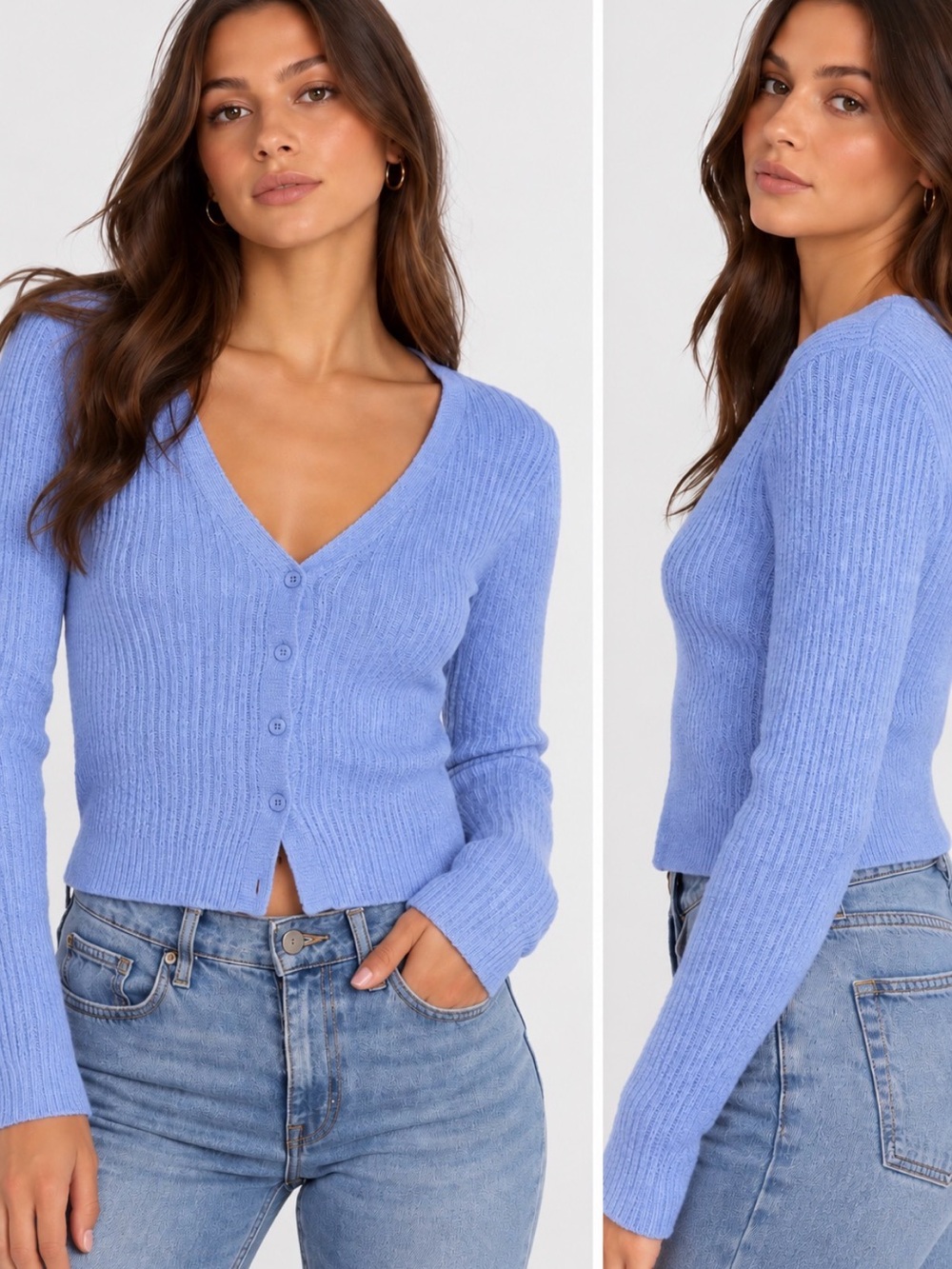 Dynamite Soft V-Neck Ribbed Sweater cardigan
-Periwinkle Blue